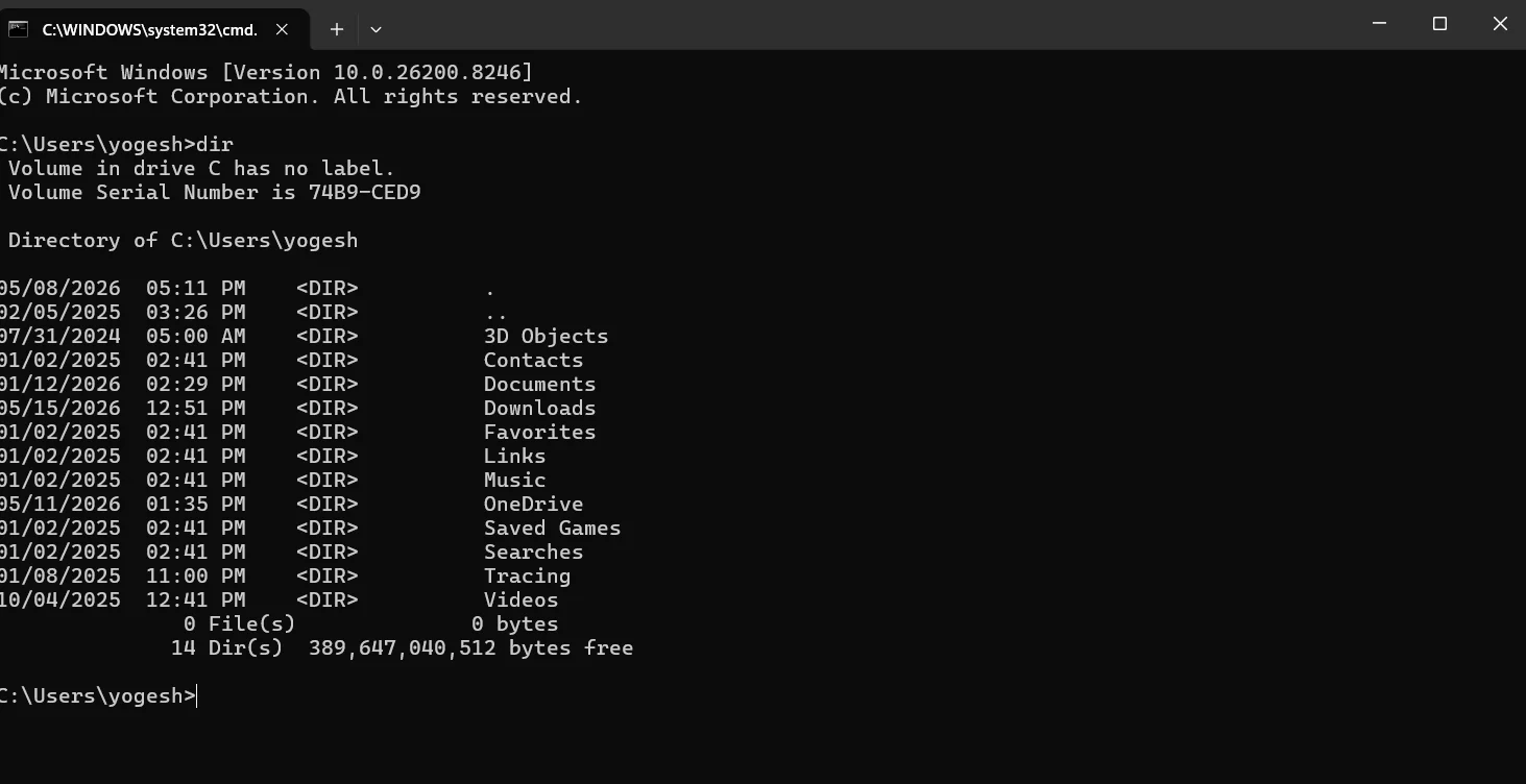 Key Command Prompt Commands: dir