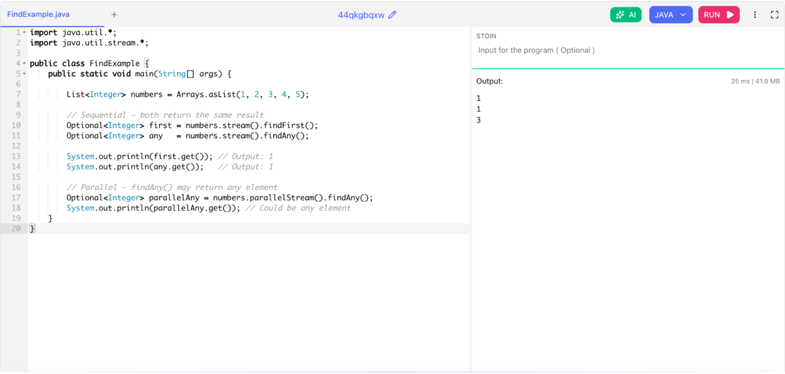 difference between findFirst() and findAny()