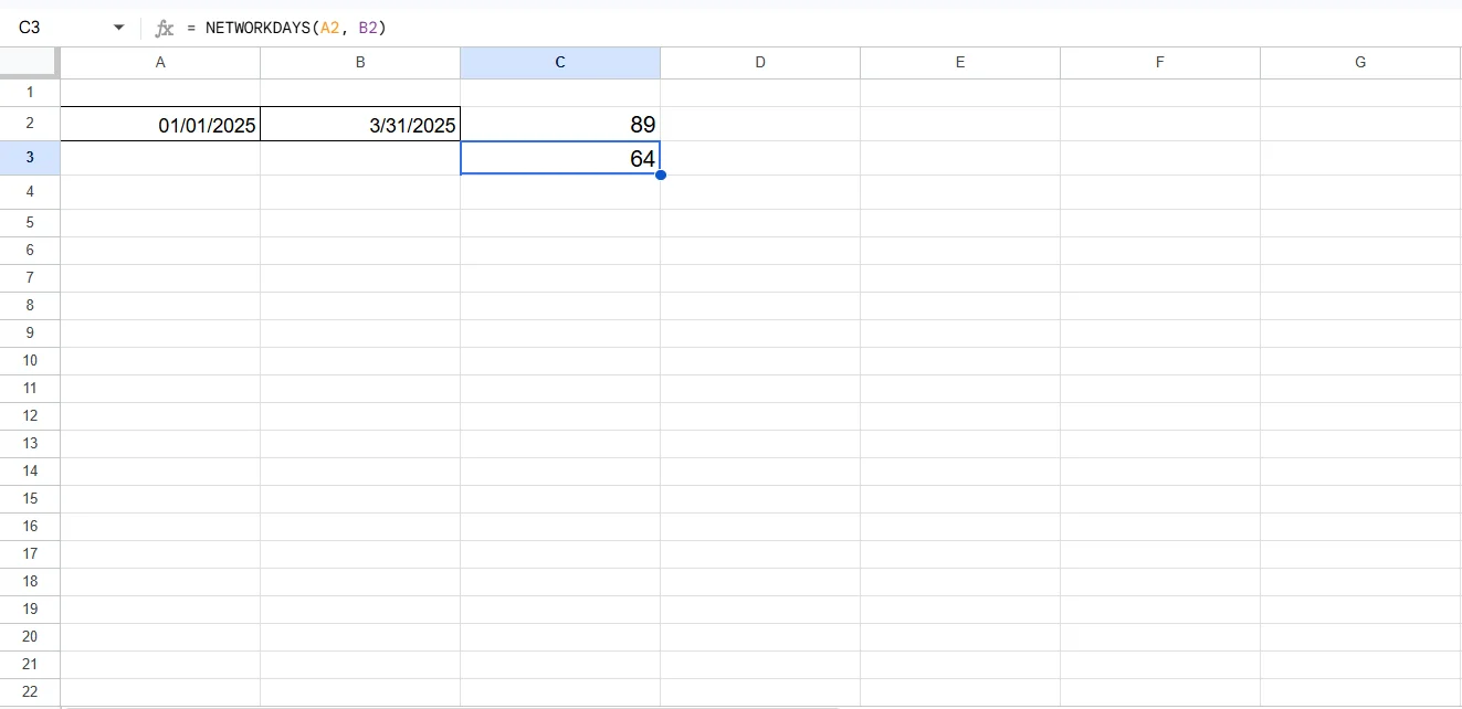 Find the number of working days between two dates (excluding weekends)