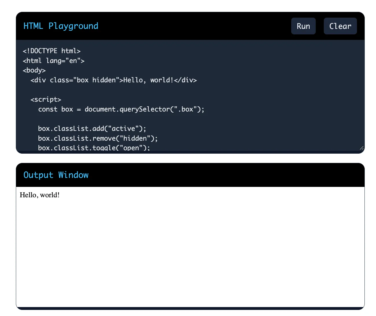 How can you add or remove CSS classes from HTML elements using JavaScript?
