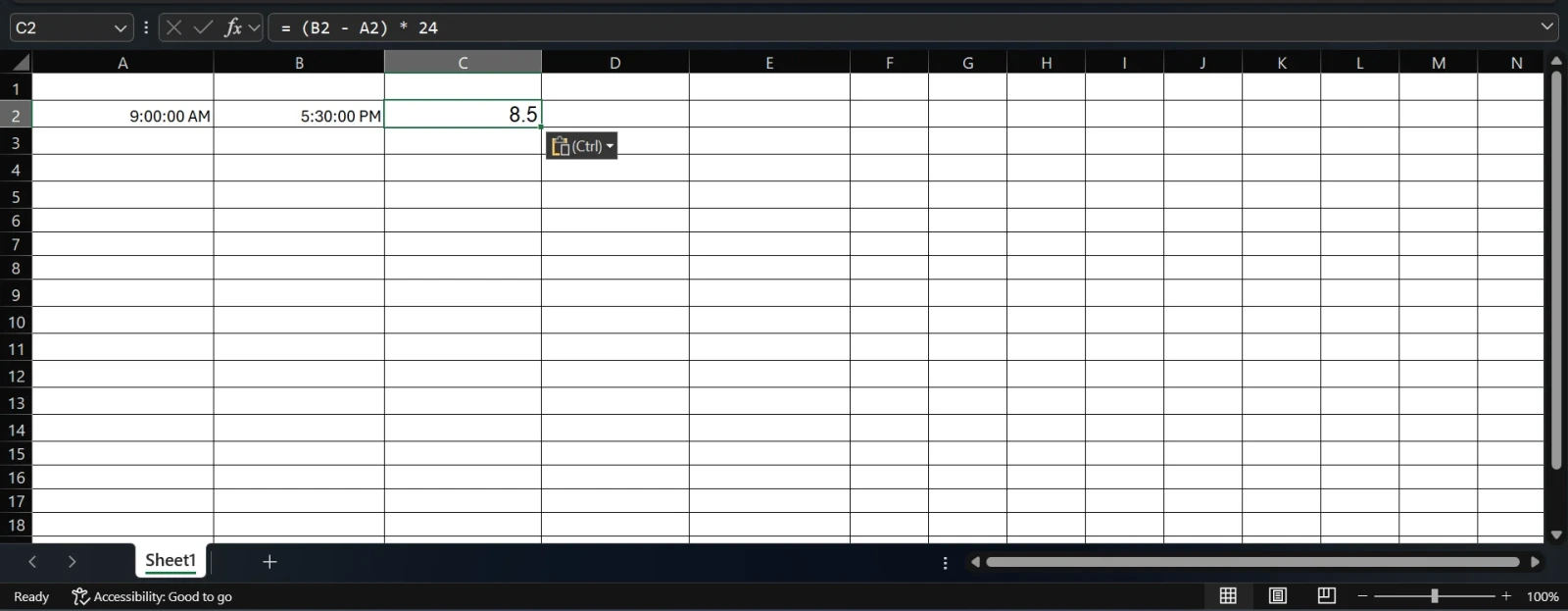 Convert the result to decimal hours