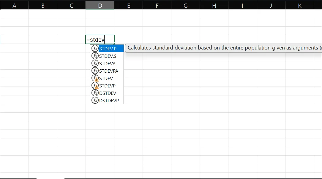 The 6 Standard Deviation Functions in Excel