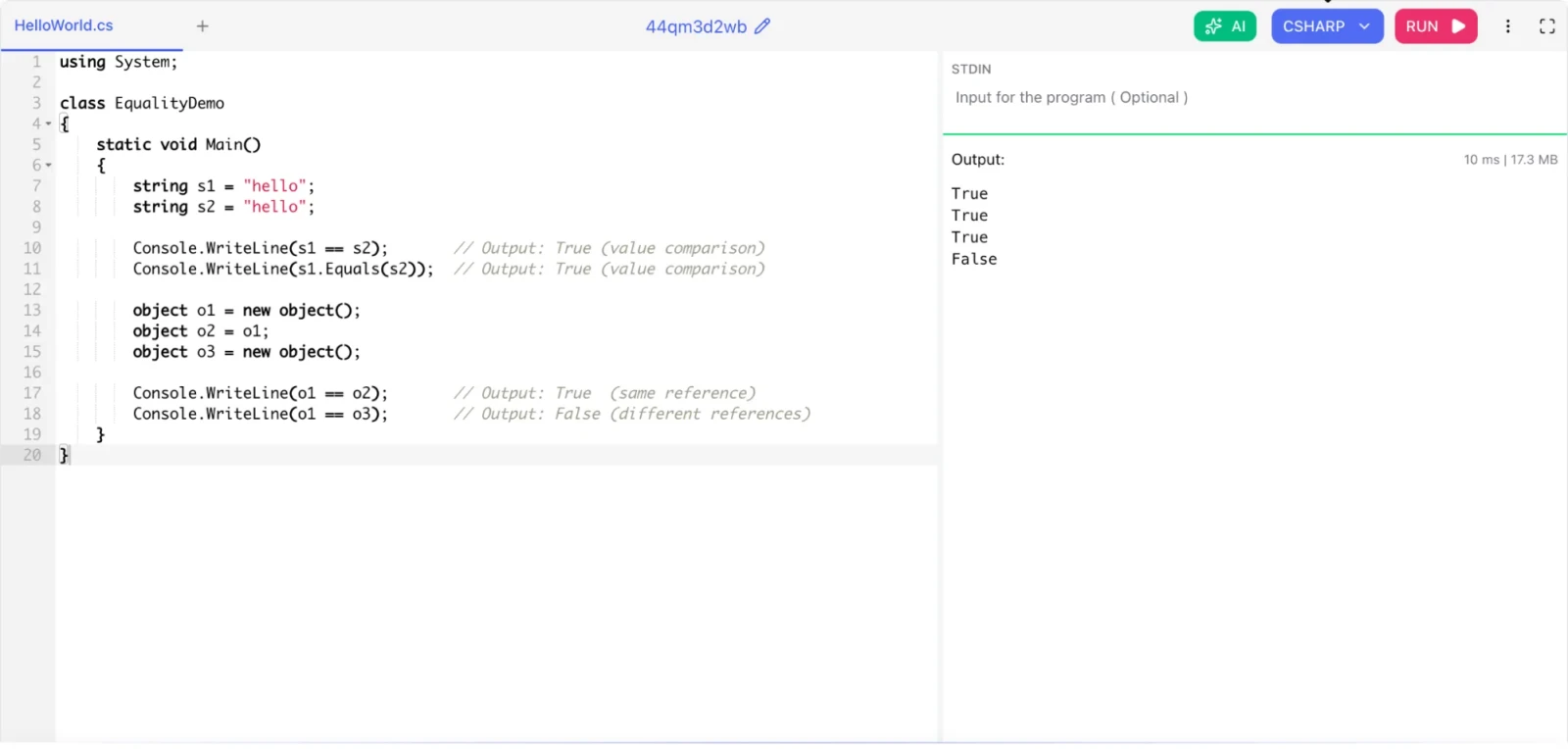 What is the difference between == and .Equals() in C#?
