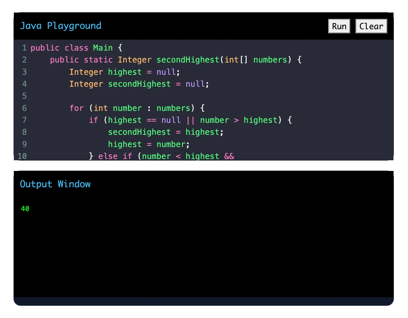 Java second-highest number in an array without sorting.