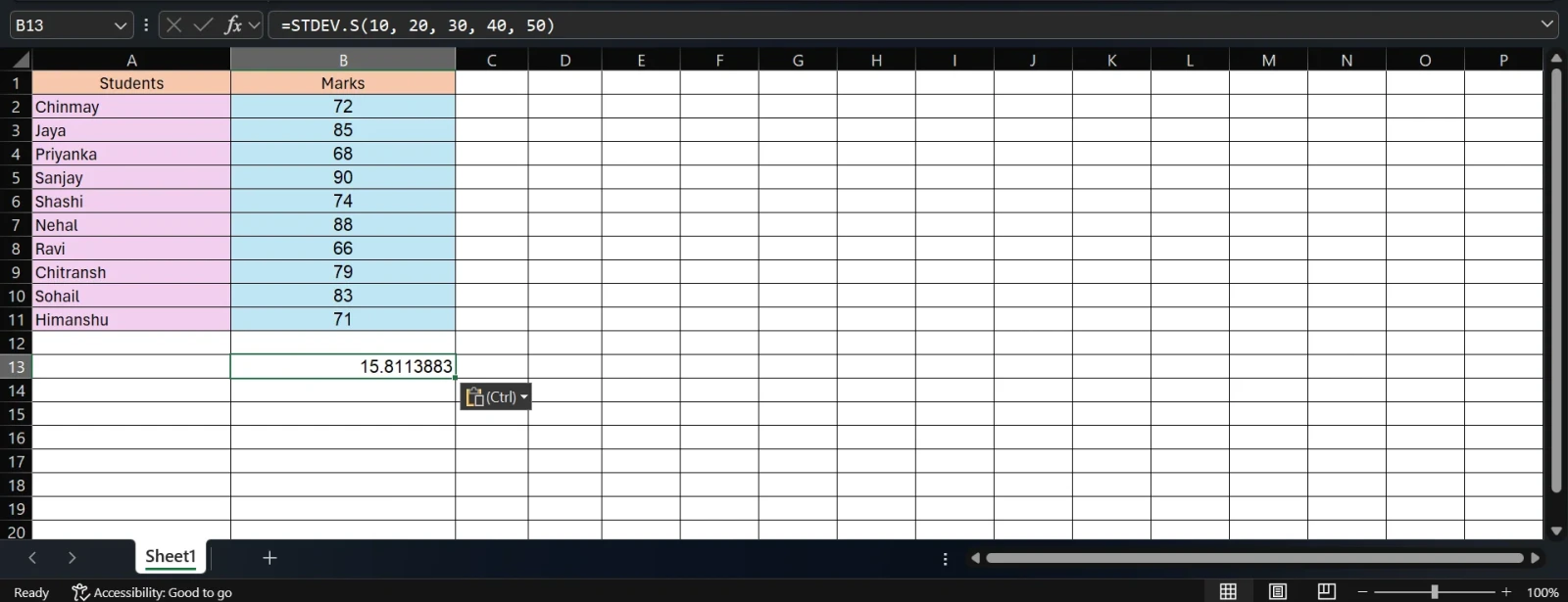 STDEV.S Formula: Syntax and Examples