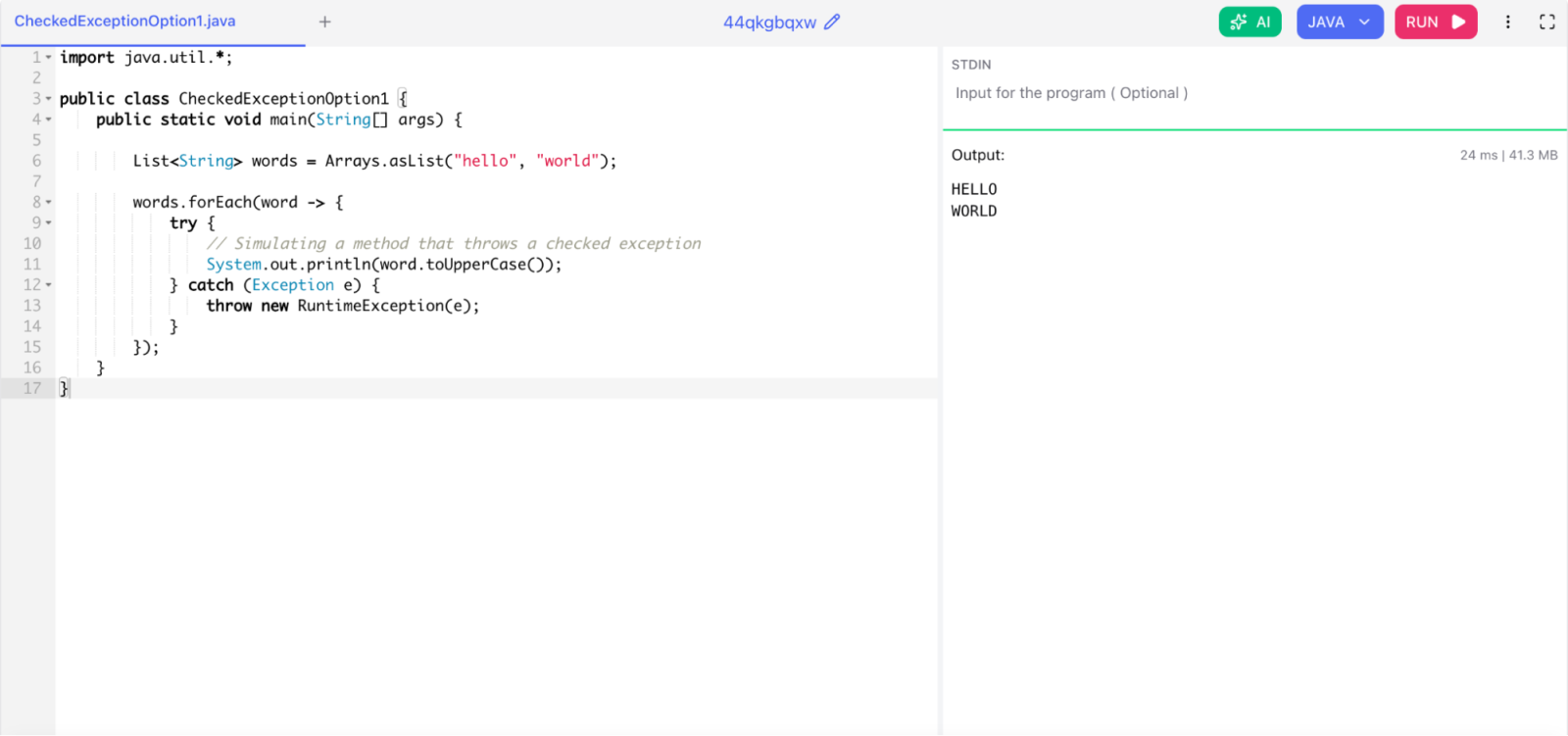 How do you handle checked exceptions inside lambda expressions (option 1)