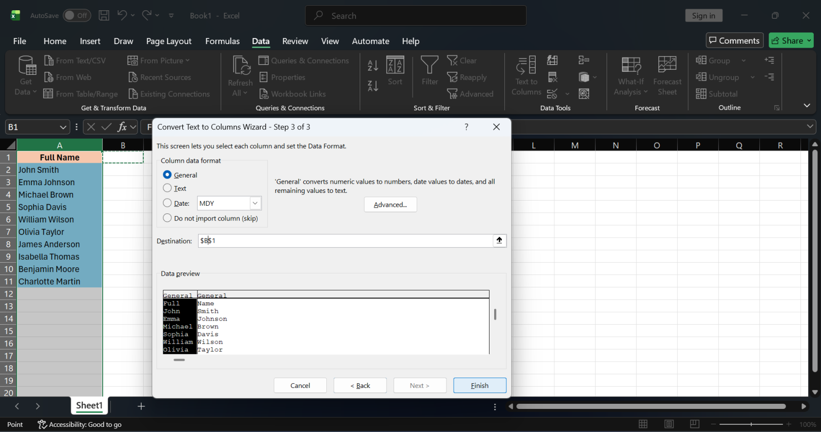 Method 1: Text to Columns (Fastest for Consistent Data)