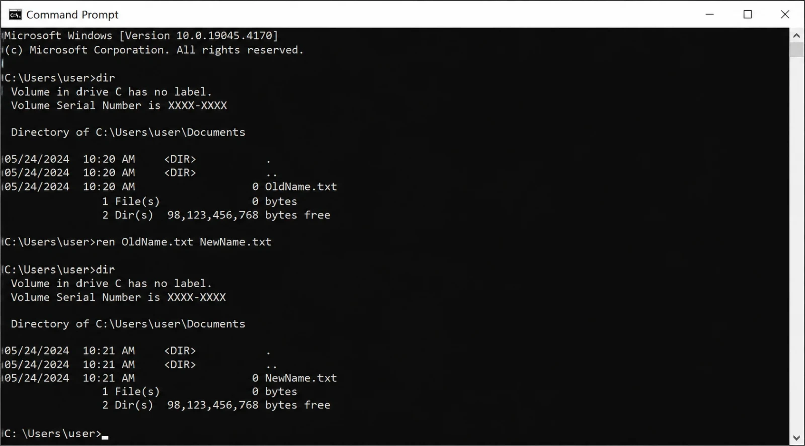 Key Command Prompt Commands: ren