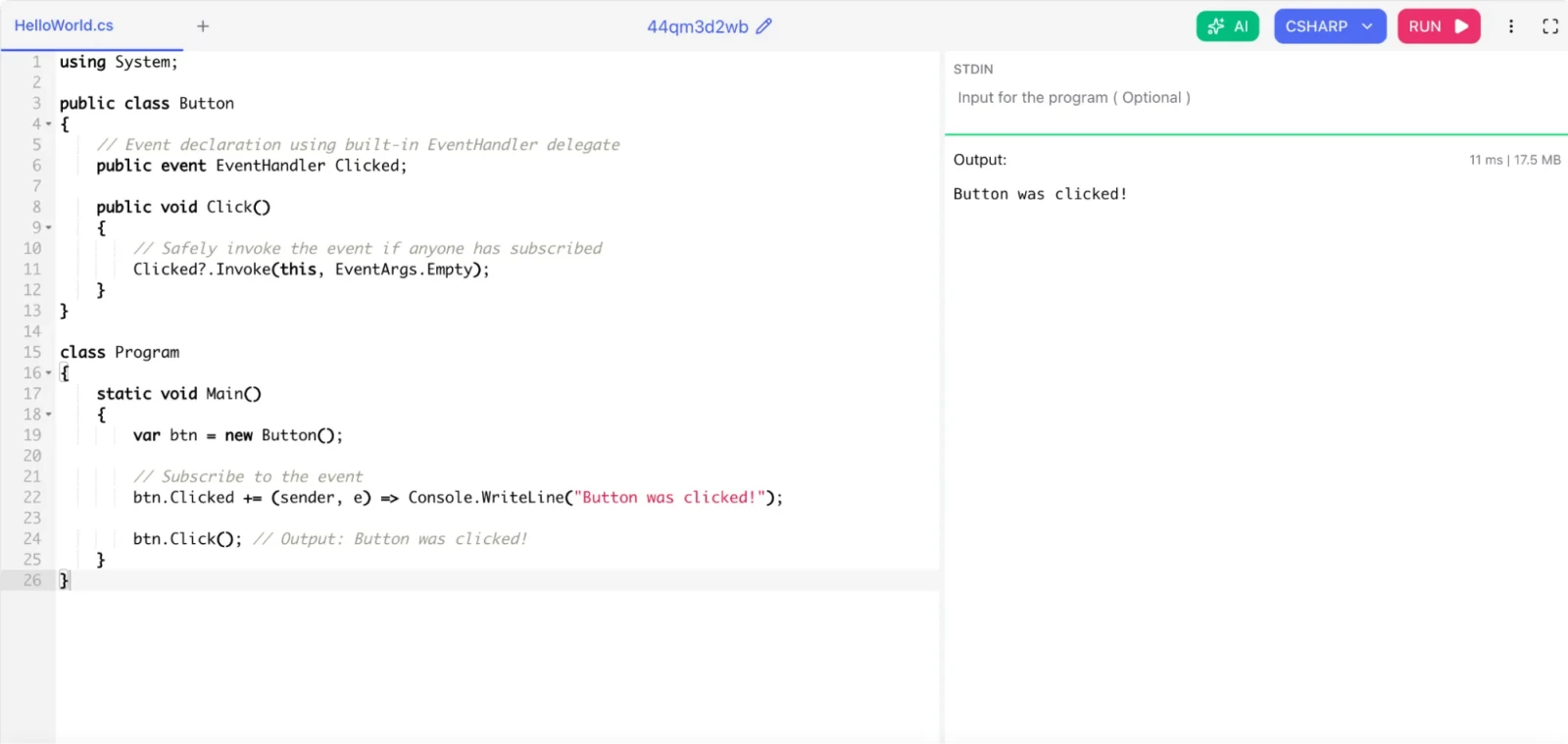 What are events and delegates in C#?