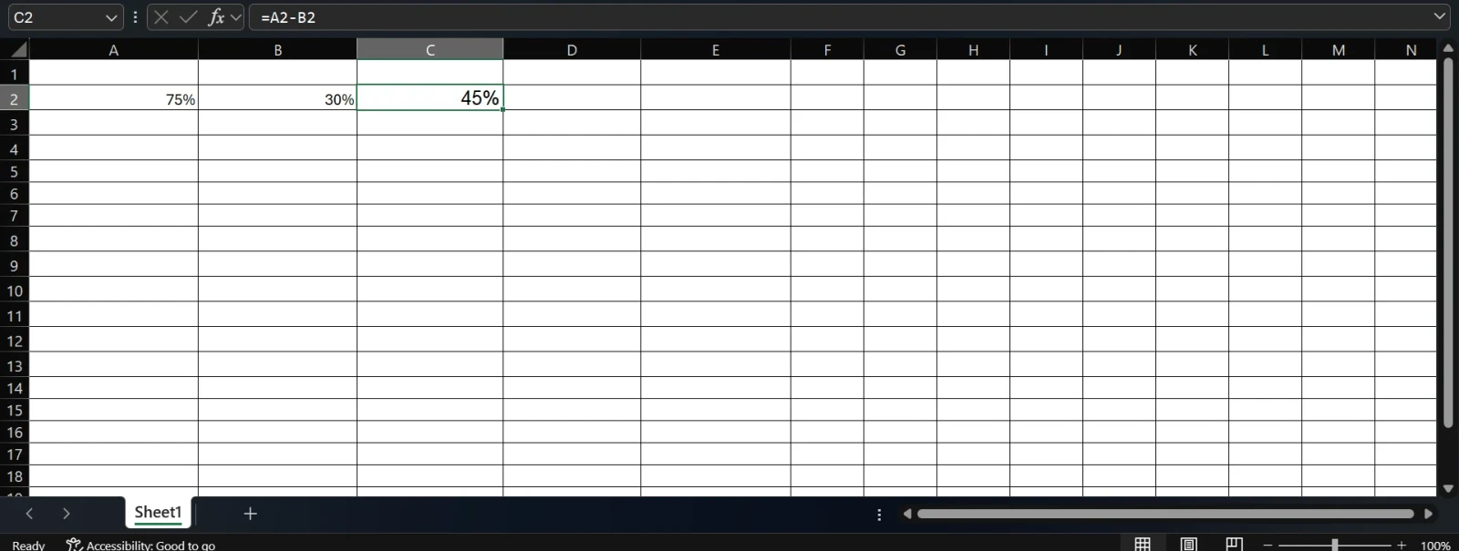 Scenario 1, Subtract one percentage from another