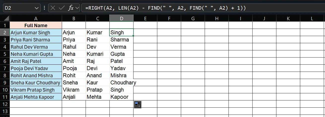 Extract Last Name (with Middle Name Present)