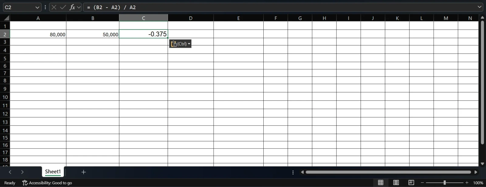 Scenario 3, Calculate percentage difference between two values