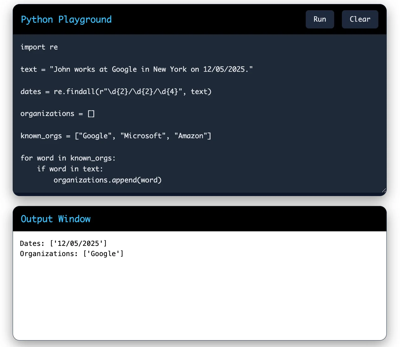 How do you implement a simple Named Entity Recognition (NER) system using rule-based techniques?