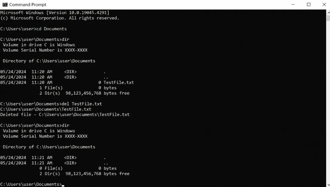 Key Command Prompt Commands: del
