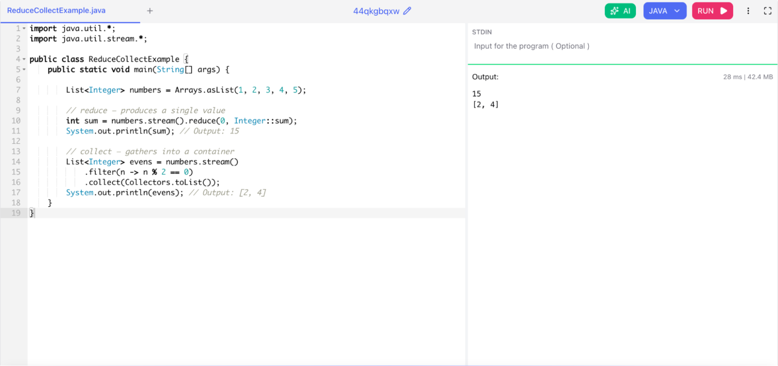 What is the difference between reduce() and collect()