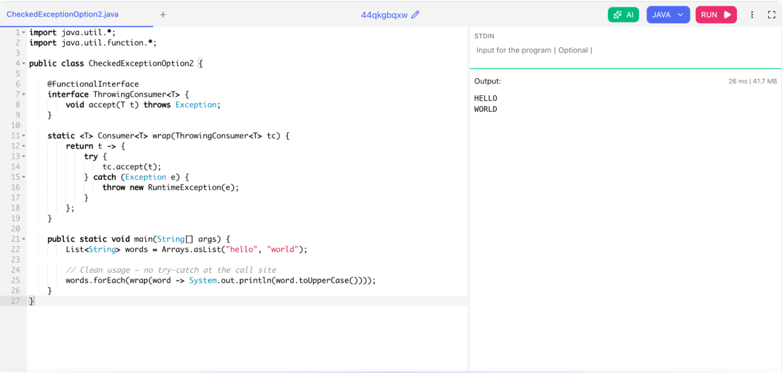 How do you handle checked exceptions inside lambda expressions ( option 2)