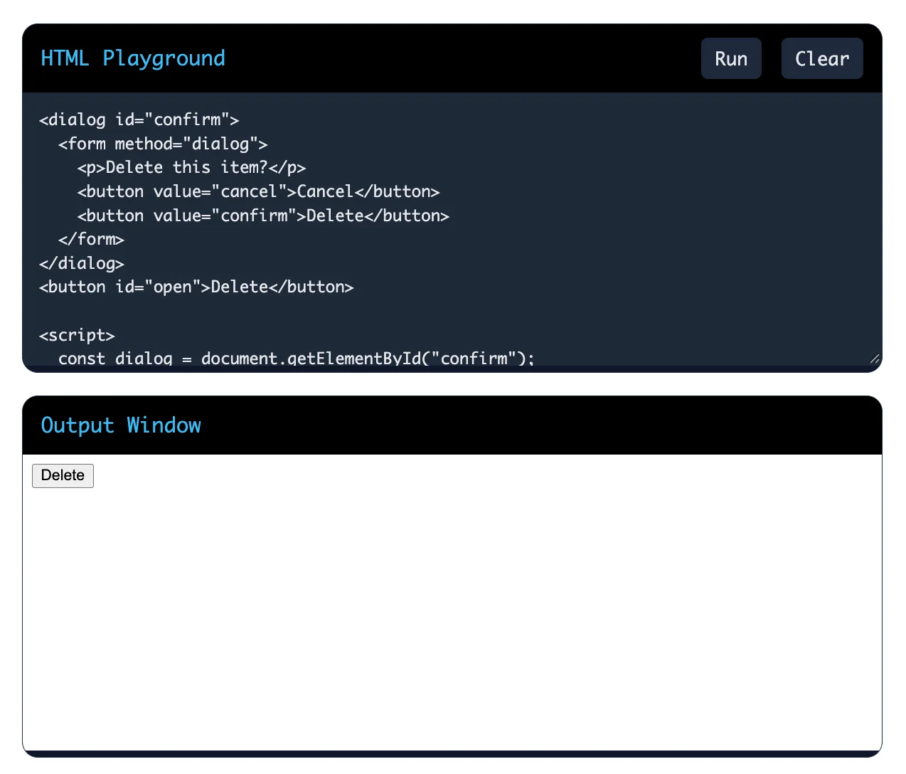 How do you use the <dialog> element to create accessible modal dialogs?