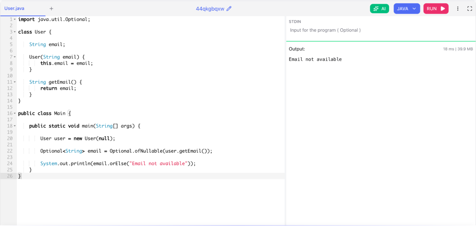 Handle Null Values Using Optional