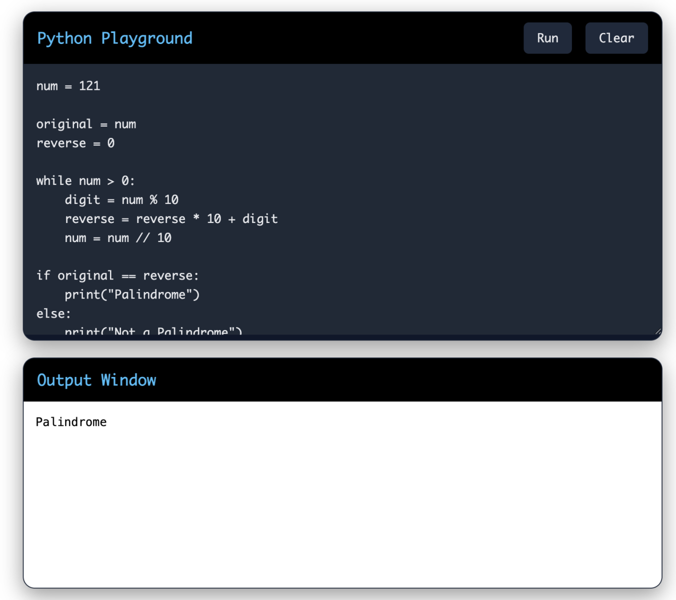 Write a program to check if a number is a palindrome