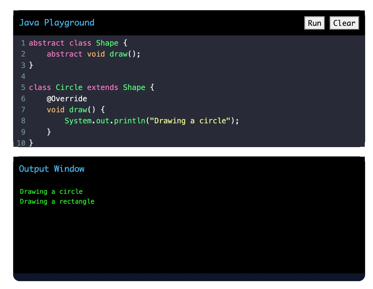 Polymorphism in java example: drawing shape system