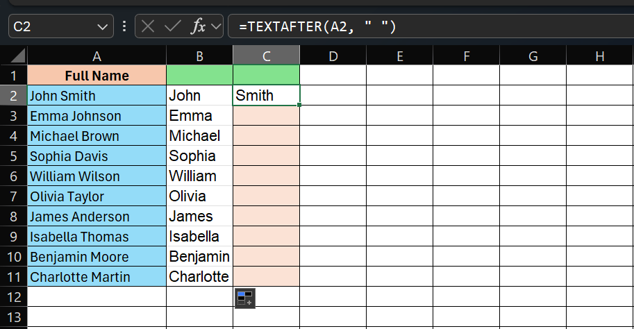 Extract Last Name: Using TEXTAFTER (Excel 365 / Excel 2021 and later)