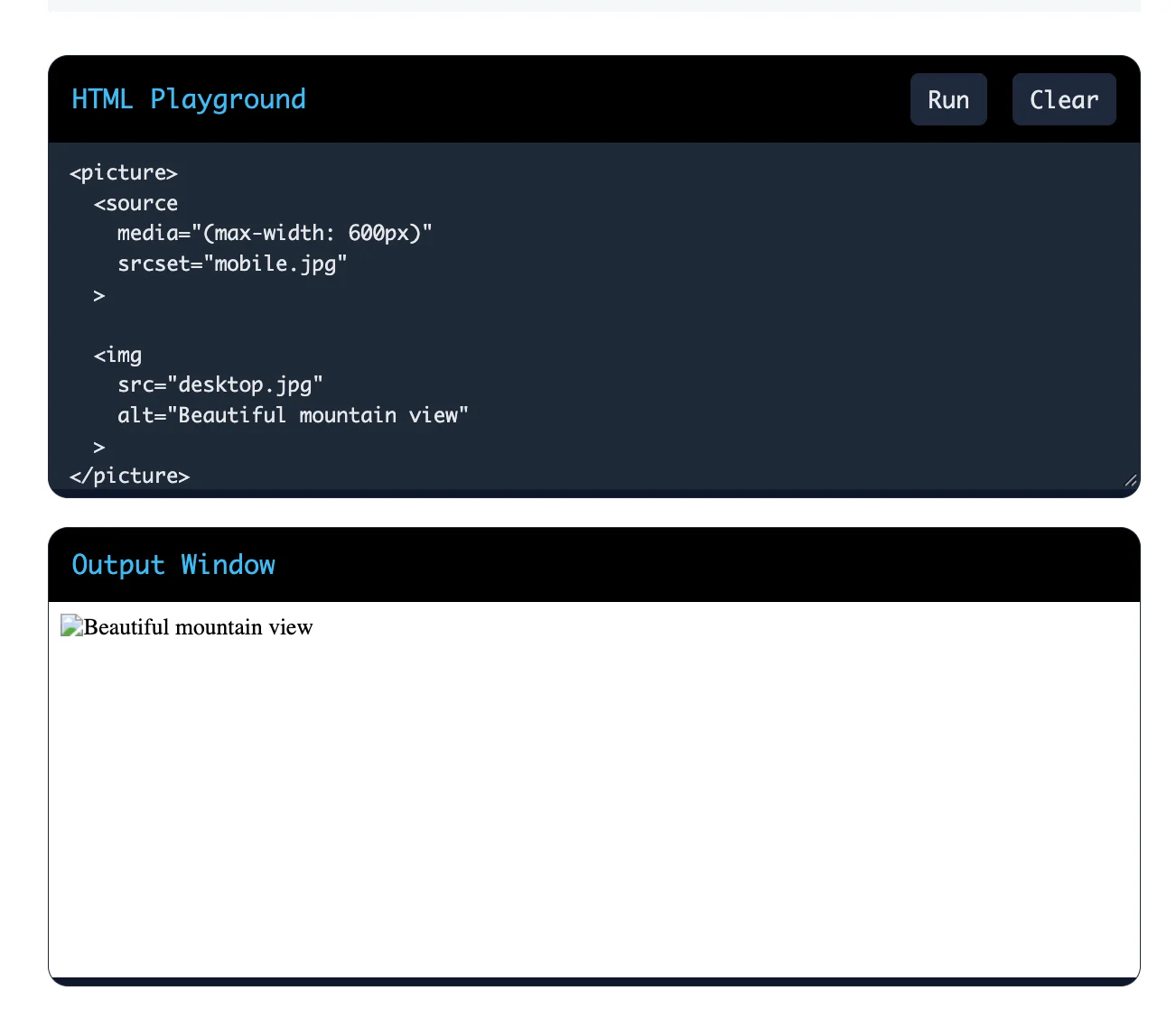 Your website must display different images on mobile and desktop screens. How would you achieve this using HTML?