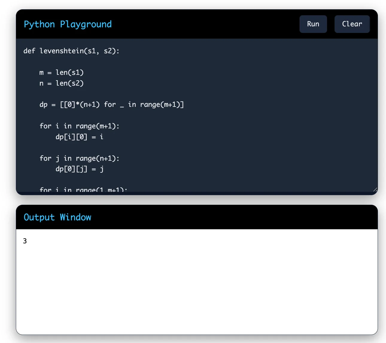 How do you implement the Levenshtein (Edit) Distance algorithm?
