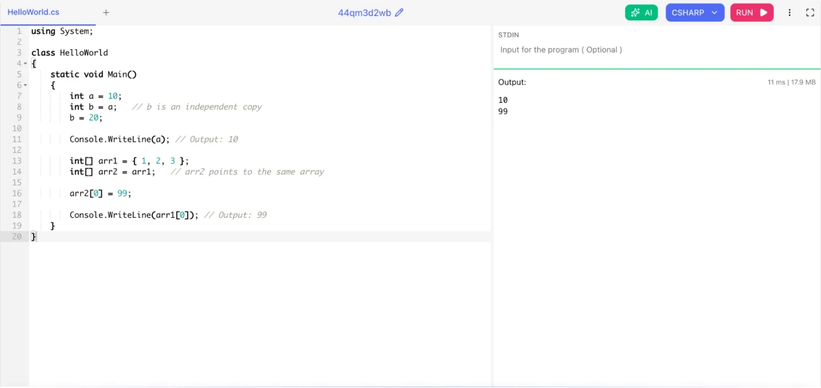 What are value types and reference types in C#?