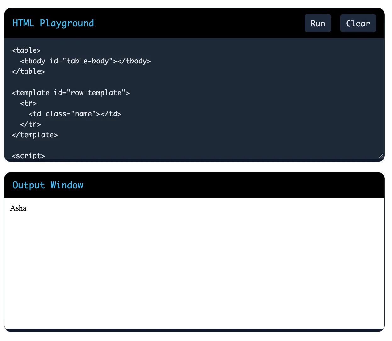What is the purpose of the <template> element and how is it different from regular HTML markup?