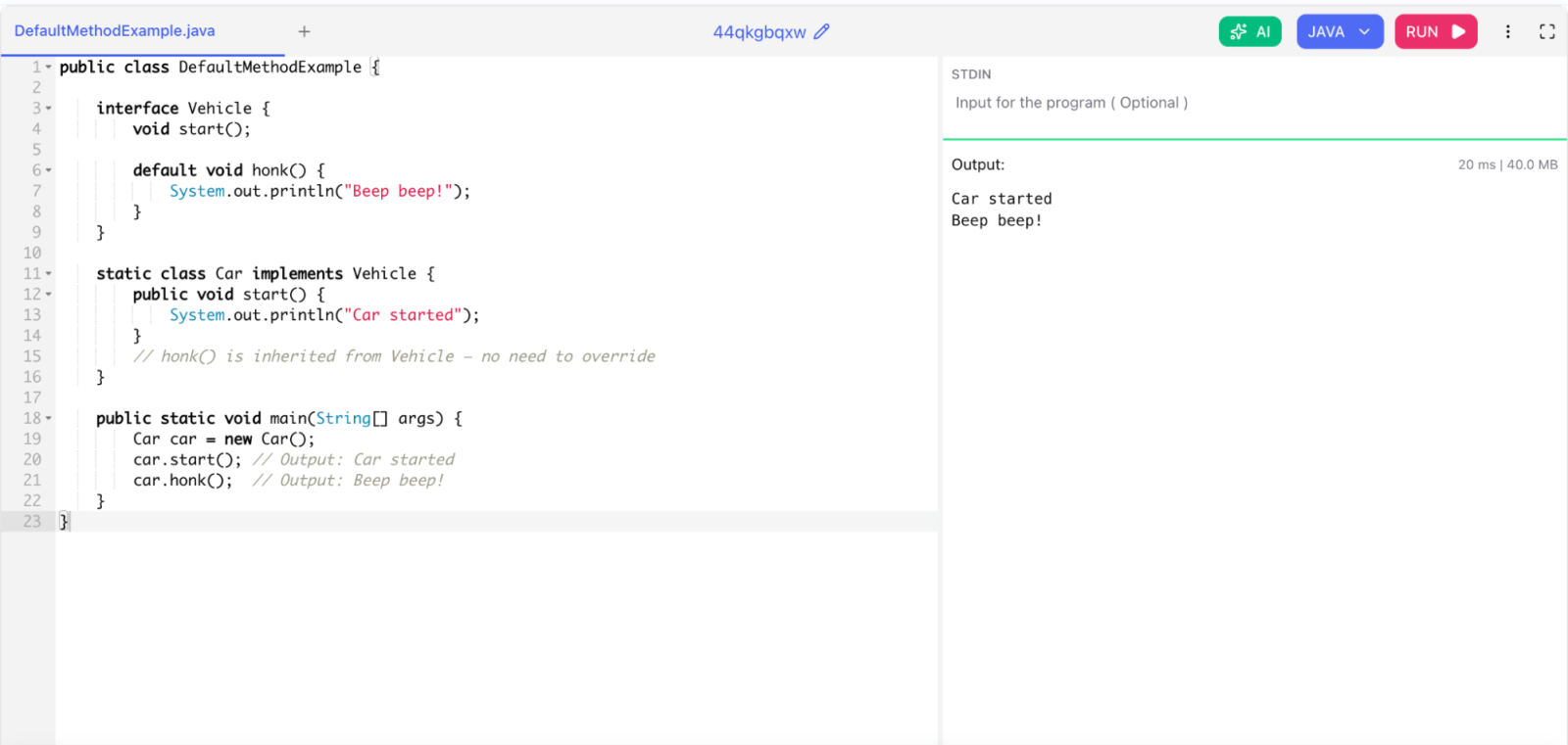 What are default methods in interfaces