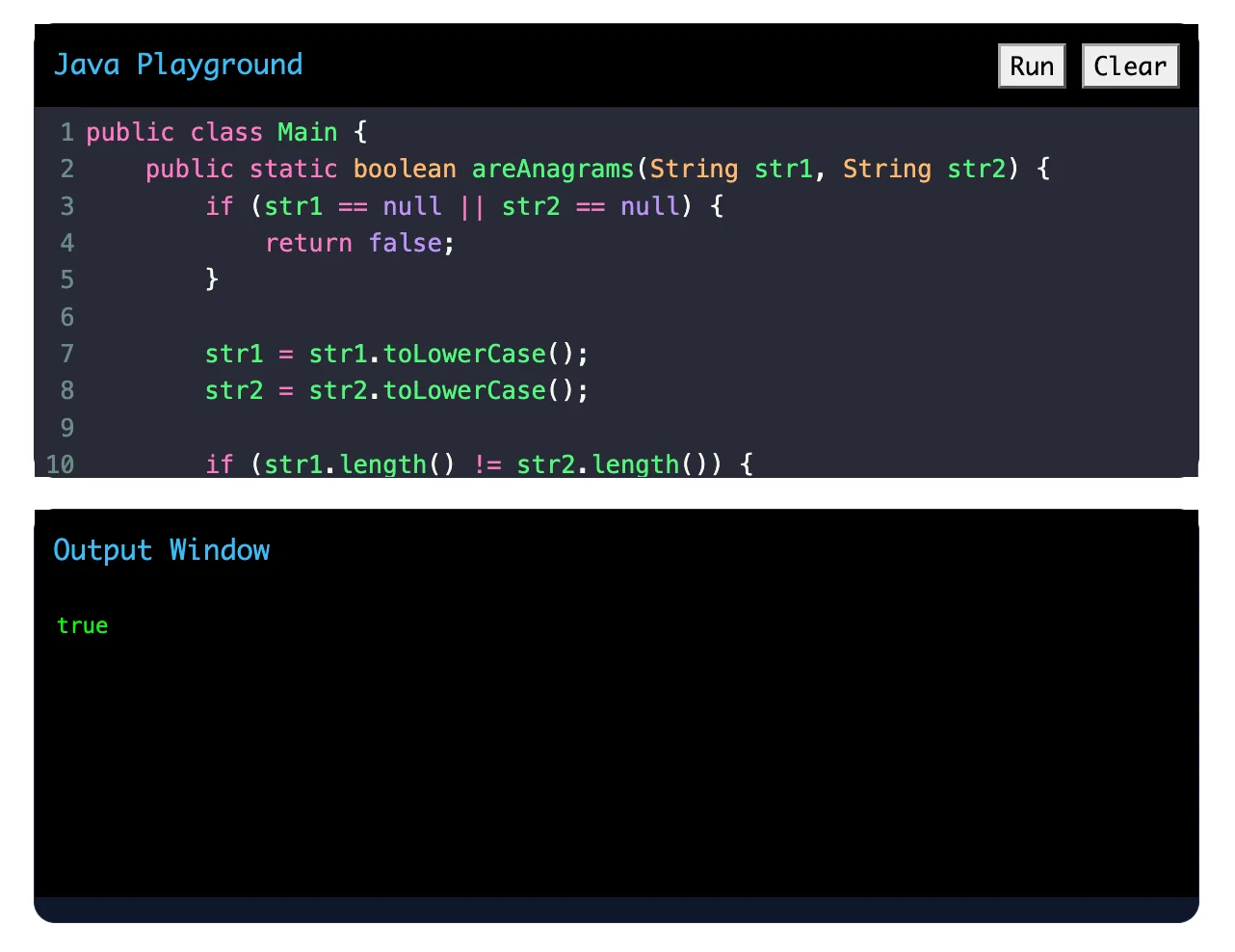 Java program to check whether two strings are anagrams.