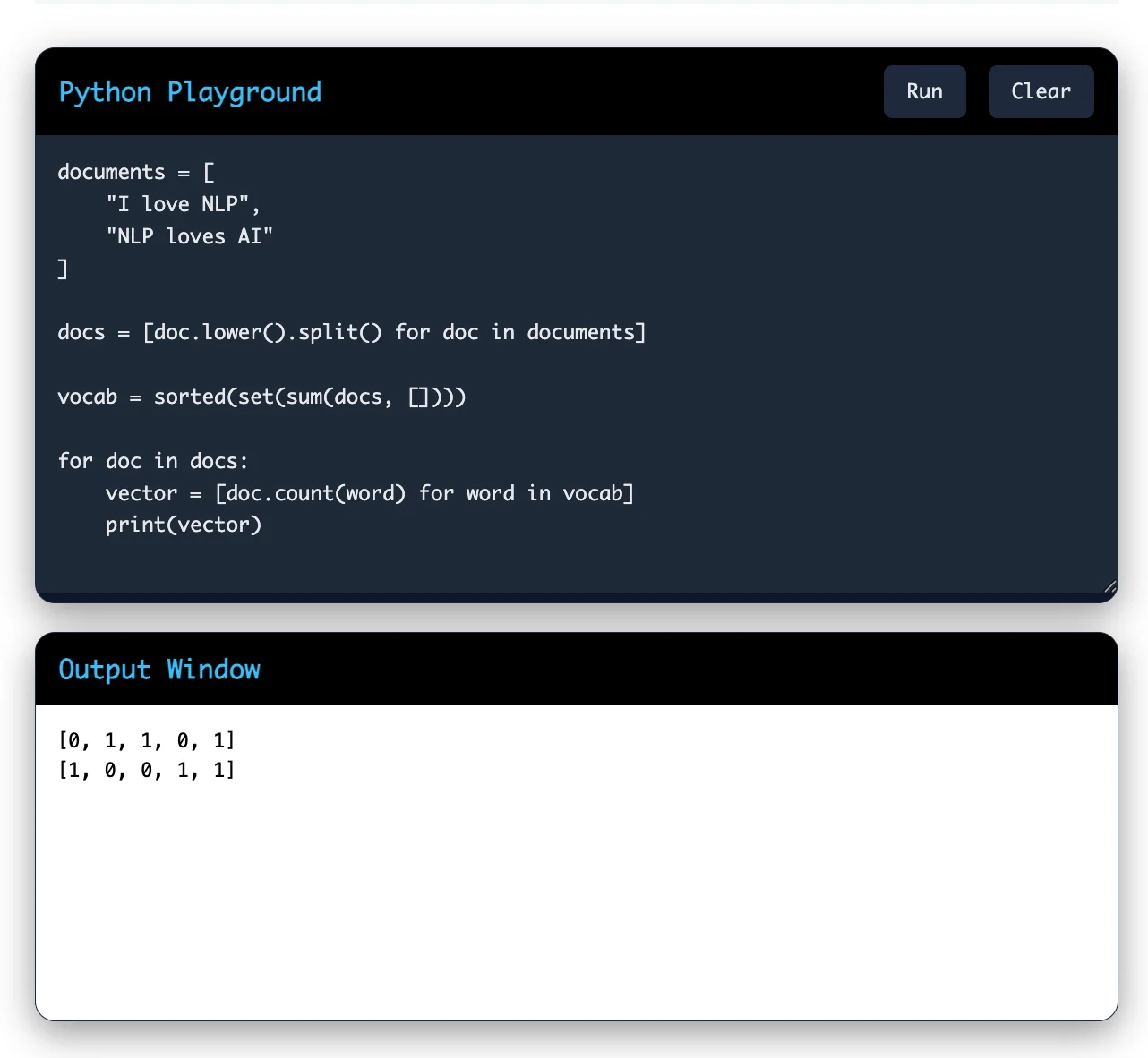 How do you convert text into a Bag-of-Words (BoW) representation?