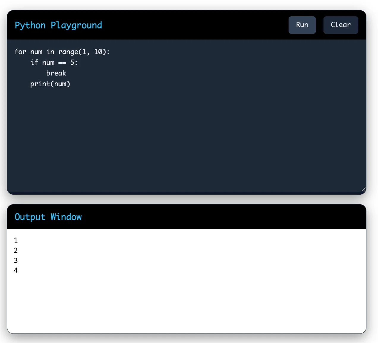 Break statement in For Loop