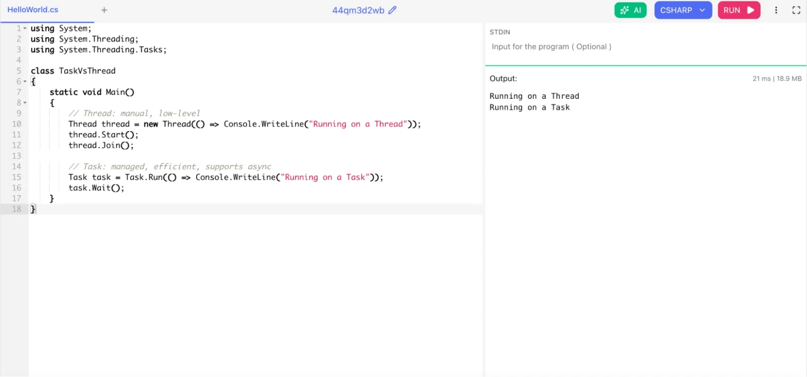 What is the difference between Task and Thread in C#?