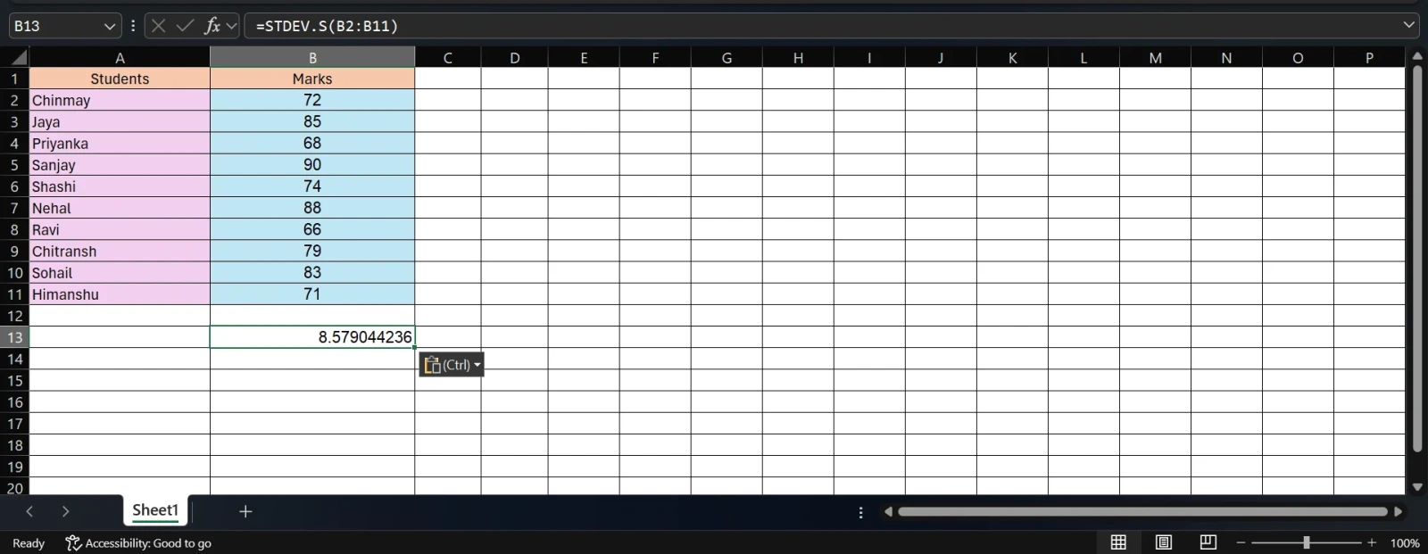 Calculate the standard deviatio