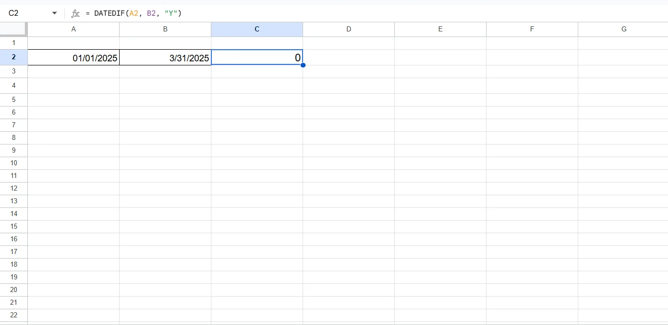 Find the number of years between two dates (e.g., age or tenure)