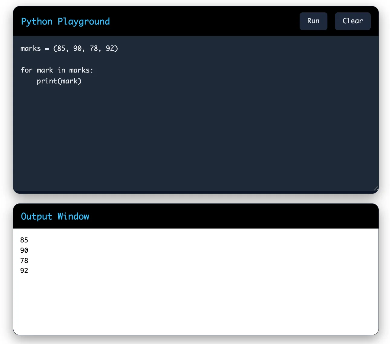 Python Example: Iterating Over a Tuple