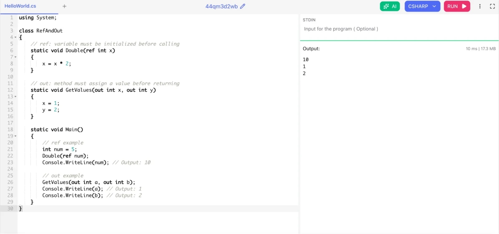 What are ref and out parameters in C#?