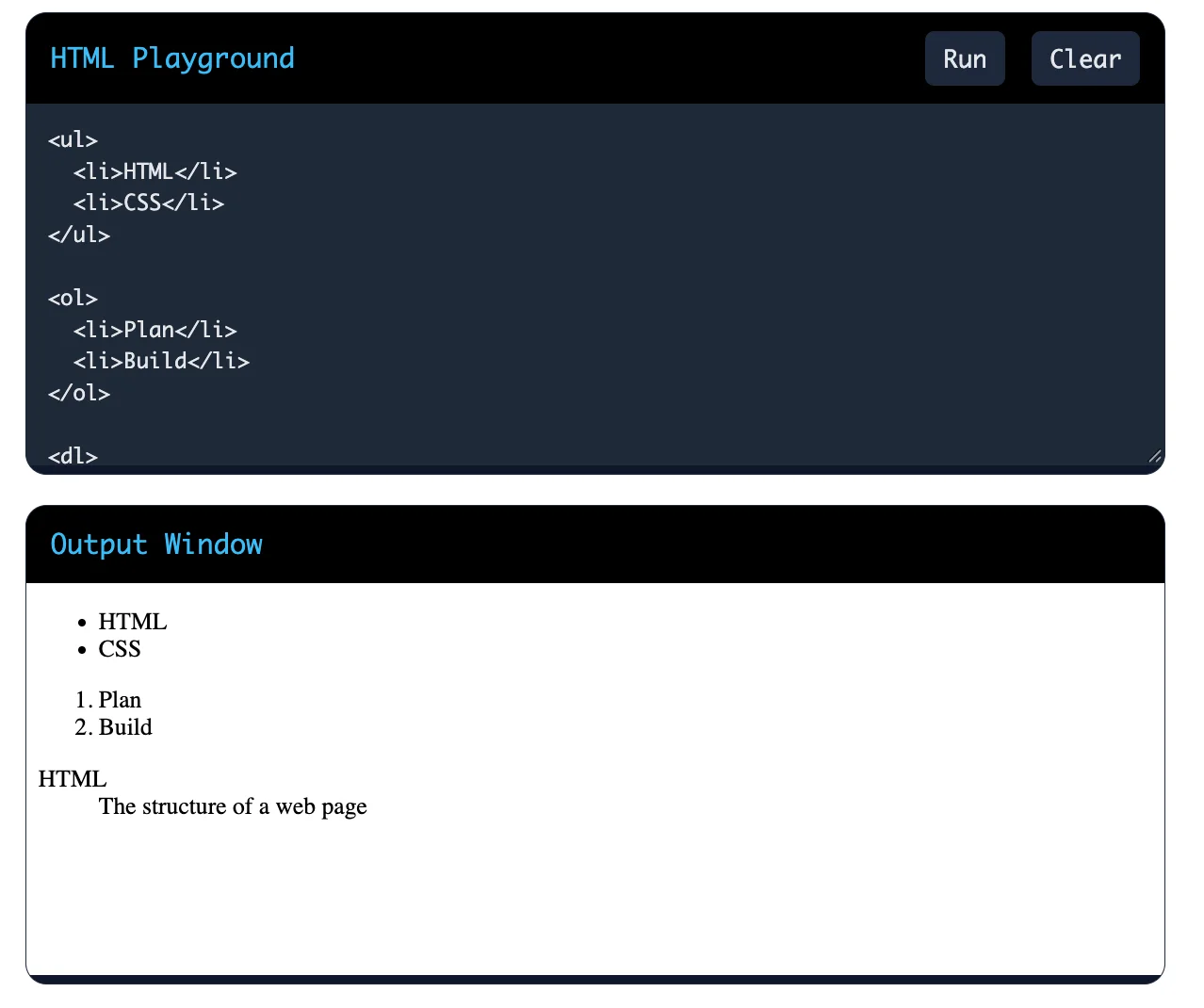 What are the different types of lists in HTML?