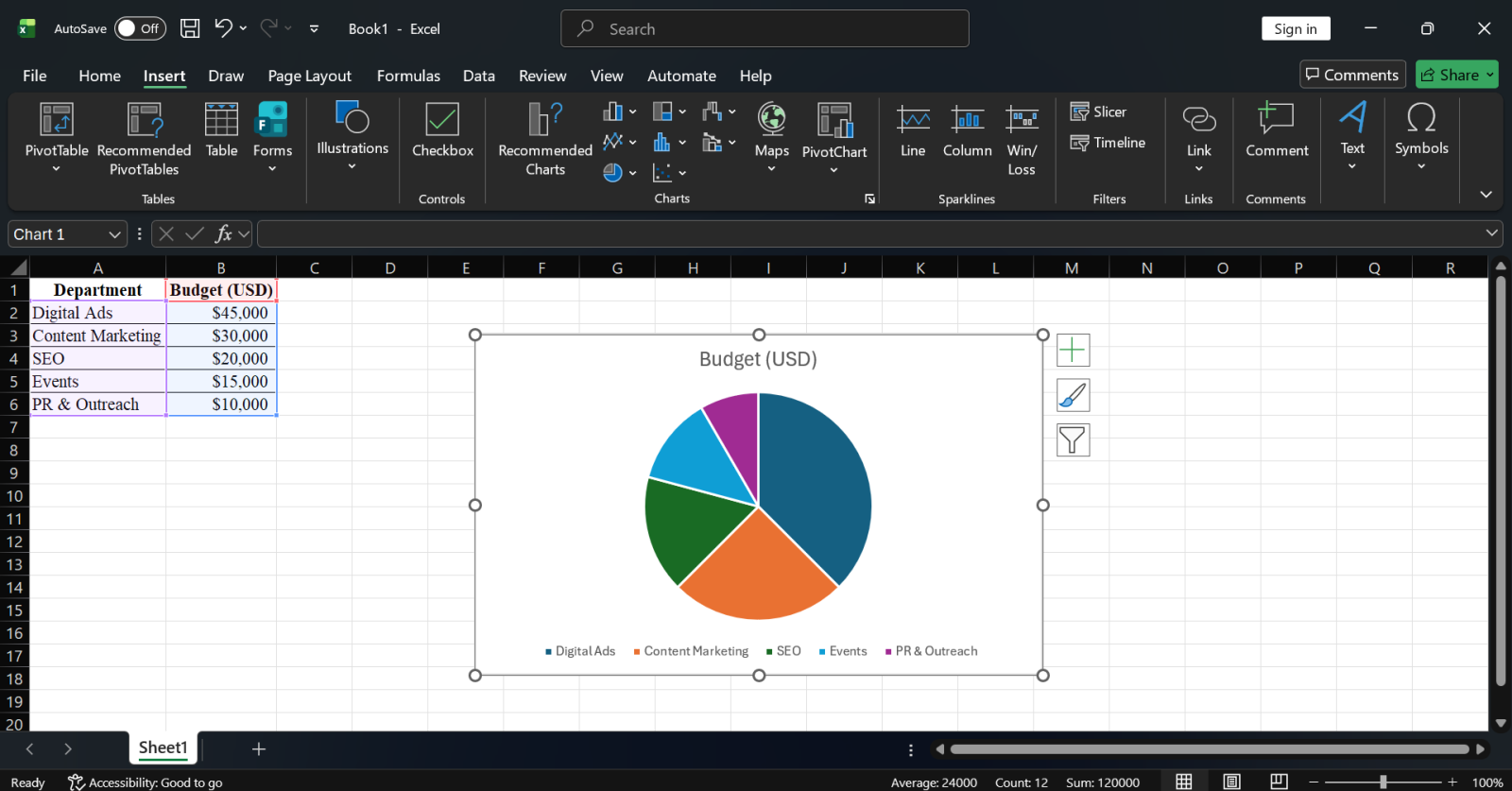 How to Create a Basic Pie Chart in Excel