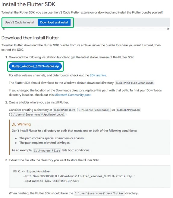 install flutter sdk on windows