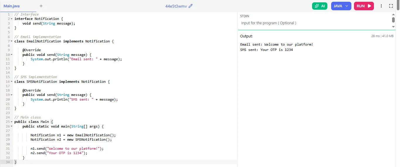 interface abstraction in java