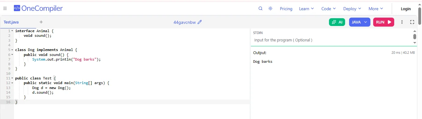 interface keyword in java