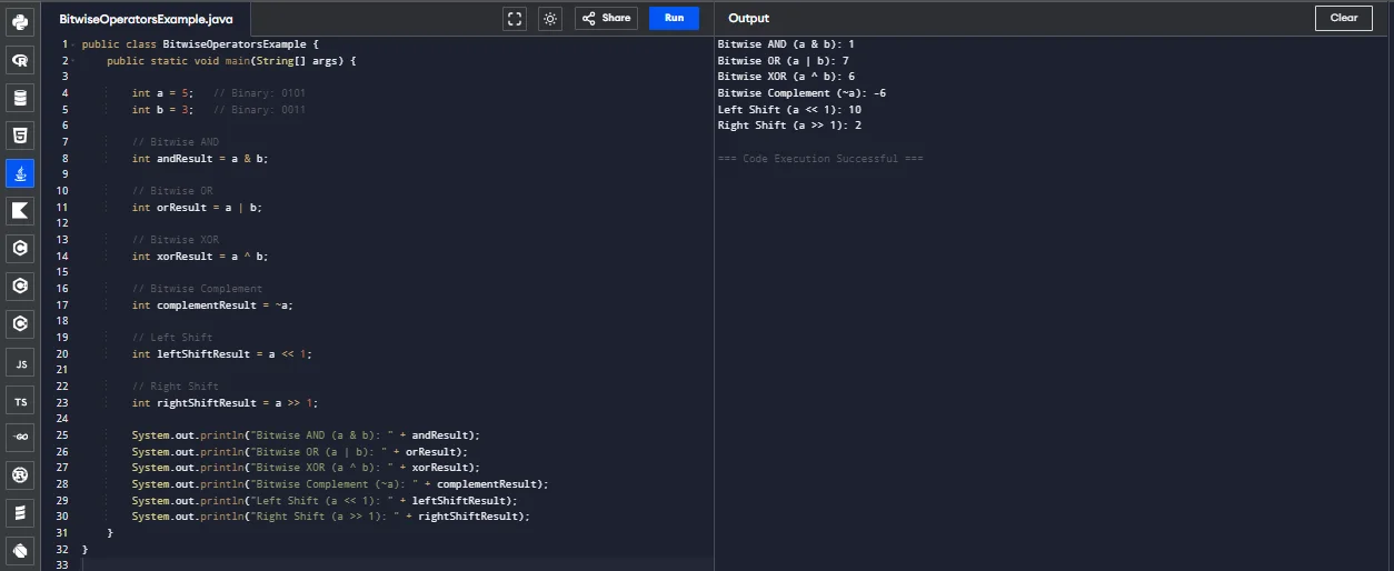 java bitwise operators example
