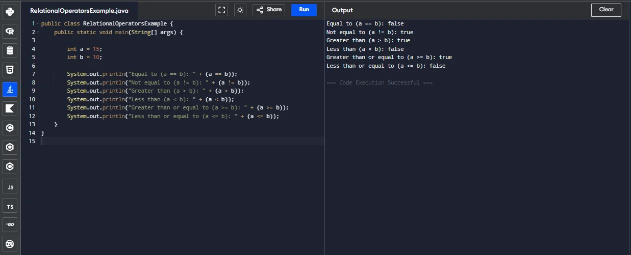java relational operator example