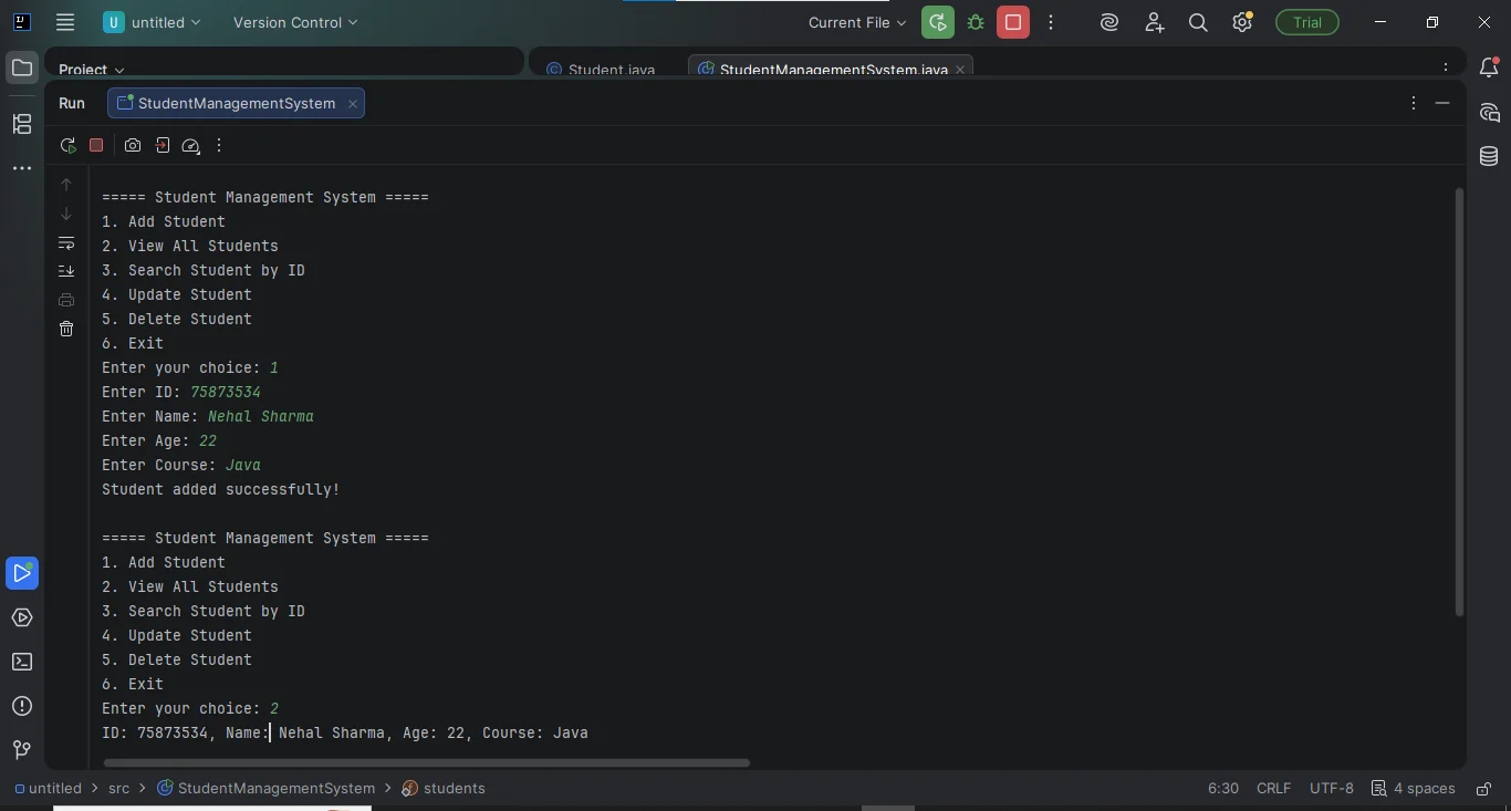java student management system