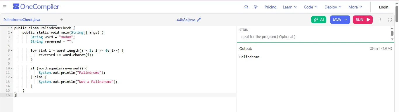java strings in palindrome checker
