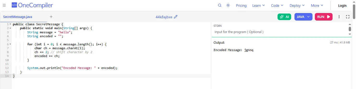 java strings in secret message encoder