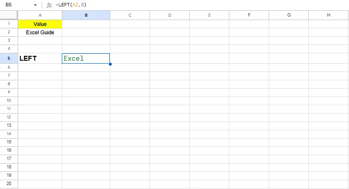 left excel formula