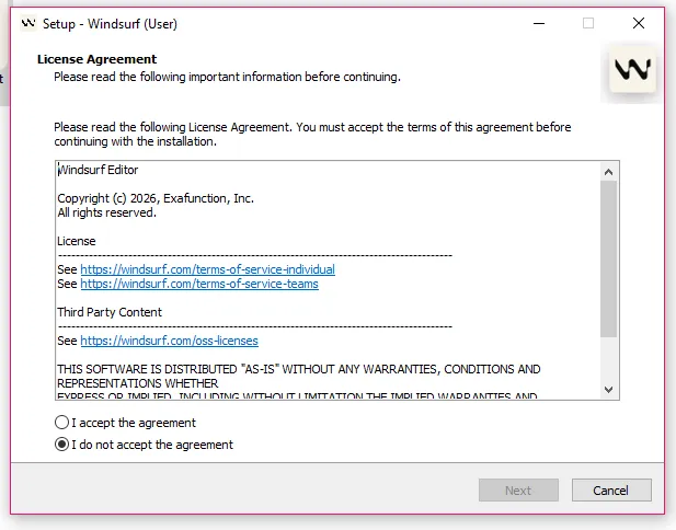 license agreement windsurf